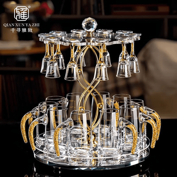 Tanbeiman light luxury white wine glass set home crystal glass wine divider goblet cup wine cup wine set rack gold foil moutai cup set 10 pots 10 cups