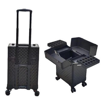 Tlxt trolley tool box aluminum alloy tool box with wheels trolley tool box roller storage box multifunctional home pure black (standing 9.8cm)