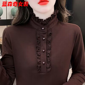 Mu youyu autumn and winter temperament fungus-edged velvet bottoming shirt for mothers to wear warm long-sleeved tops for women, brown autumn and winter velvet s, recommended 60-70 pounds