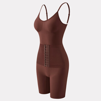 Misthin sling seamless jumpsuit waist sexy breasted open-stage elastic pressurized belly controlling large size body shaping jumpsuit burgundy m (96-120 catties)