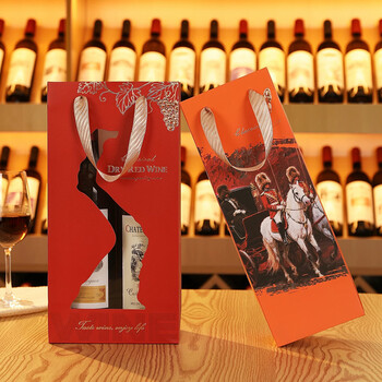 New year's gift red wine packaging gift box empty box personalized gift bag wine single double handbag wine bottle box red double window 17*10*34cm (single)