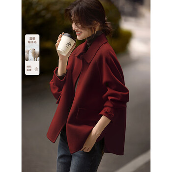 Xwi xinwei new chinese style light national style double-sided wool coat for women 2024 autumn and winter high-end short woolen coat