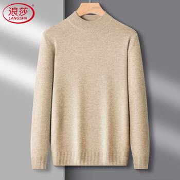 Langsha 100% pure cashmere bottoming sweater men's half turtleneck sweater autumn and winter double-strand thickened heating and warm large size sweater half high - huatuo m 165 size recommended 100-120 pounds