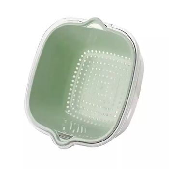 Yusenyi double-layer sink food-grade drain basket household plastic fruit plate sink rice washing vegetable storage basket (large-medium-small) matcha color drain basket