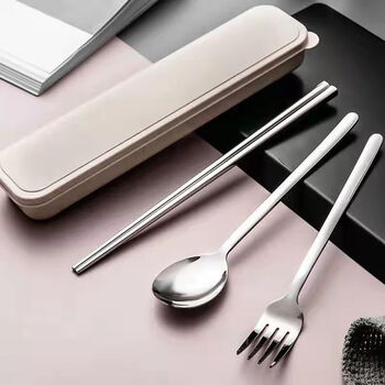 Shuweisi chopsticks spoon portable tableware for work and travel stainless steel thickened spoon and fork three-piece set student storage box 1 pair of chopsticks 1 meter box