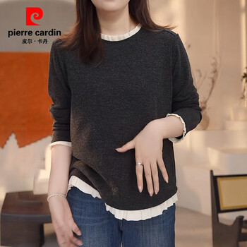 Pierre cardin (pierre cardin) european fake two-piece long-sleeved autumn plus size fat mm fashion age-reducing loose slimming inner bottoming shirt top charcoal black huge good-looking light mature/temperament/single top m recommended 90-100 pounds