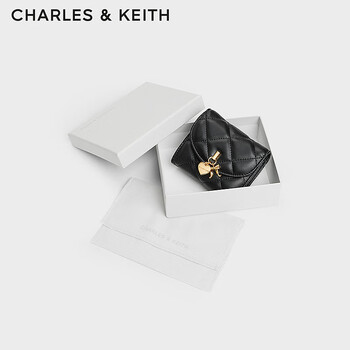 Charles&keith25 winter new metal bag hanging rhombus short wallet card bag new year gift for girlfriend ck6-10770710 black black xxs