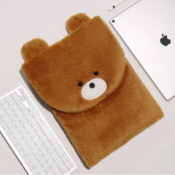 Ye yu plush embroidered cartoon cute liner bag tablet laptop storage bag brown 13-14 inch