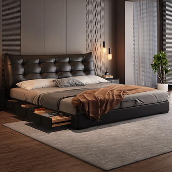 Befan italian style light luxury big black bear first layer cowhide bed double high box storage bed 1.8mx2m master bedroom king bed first layer cowhide bed 1.8x2m air pressure bed steel and wood stable storage