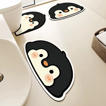 Yusenyi cartoon bathroom floor mat diatom mud water-absorbent non-slip mat toilet three-piece set quick-drying dry and dirty-resistant wash-free u-shaped toilet cute penguin 03 (u-shaped toilet mat) 50x55cm