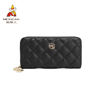 Scarecrow wallet women's long card holder niche handbag exquisite women's wallet feel wallet simple clutch black