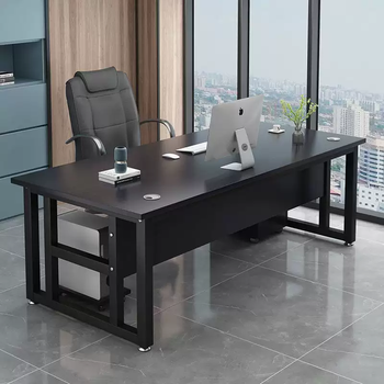Yusenyi desk office boss desk president manager computer desk desktop workbench learning and writing wooden table single desk-cabinet (thickened 16mm-40mm bold bracket) elegant black 200x80x75cm
