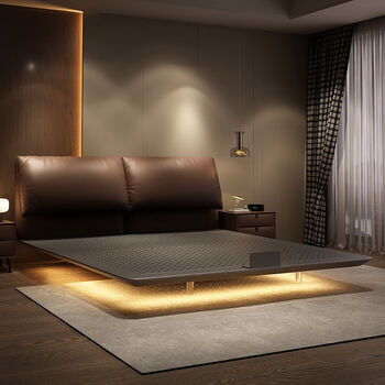 Yusenyi bed carbon steel bed double bed master bedroom suspended marriage bed carbon steel bed frame bed + double-sided mattress + bedside table with 2 belts 2000x2200 suspended structure