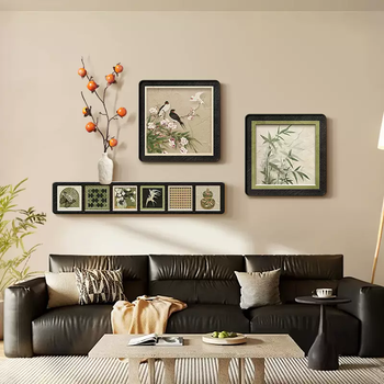 Yusenyi chinese medieval living room decoration painting magpie bamboo restaurant mural meaning good sofa background wall combination hanging painting happy eyebrow (real combination painting) a medium set carved (105x37)cm-square (50x50)cmx2 style black rounded pvc frame crystal porcelain mirror anti-scratch persimmon a03