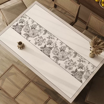 Yusenyi retro dining table tablecloth leather table mat no-wash oil-proof, waterproof and anti-scalding table mat high-end modern tea rose garden a 70cmx130cm (can be cut and customized)