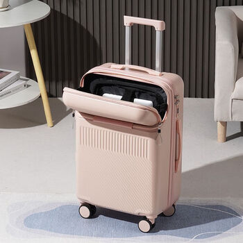 Ye yu multifunctional suitcase, front opening, trolley case, rear cup holder, suitcase, business boarding case, durable, multi-functional dogwood powder, convenient access, 24-inch front opening, rear cup holder, side hooks