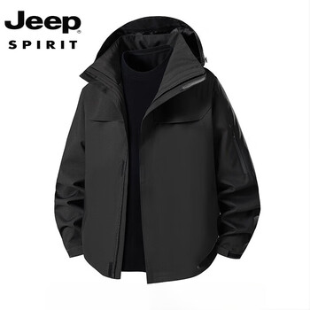 Jeep spirit workwear jacket men's autumn new loose jacket spliced american style hooded outdoor jacket trend dqc6606 black l