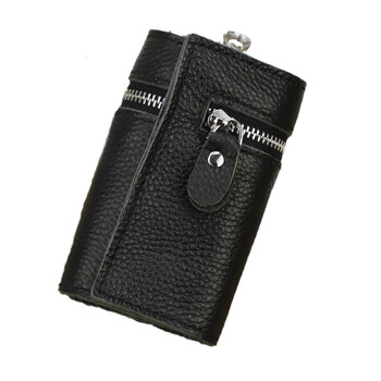 Kangaroo luxury new women's genuine leather key bag unisex household compact hand-held waist bag multifunctional large capacity cow upgraded version black