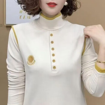 2025 high-end fashion white yellow double-sided velvet half turtleneck bottoming shirt for women in winter new style warm and flesh-covering white l recommended 85-110 pounds
