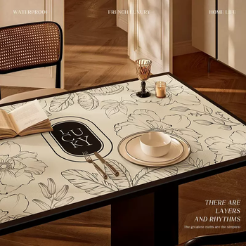 Yusenyi retro french light luxury high-end table mat waterproof, oil-proof, anti-scalding, no-wash leather tablecloth table top protection gudi large flower 75x140cm