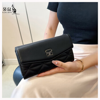 Kangaroo women's long wallet women's tri-fold large capacity new multi-card slot diamond coin purse id card holder mobile phone bag black