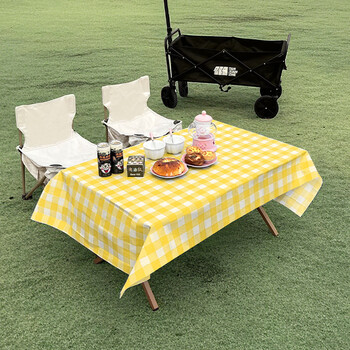 Shijanu outdoor camping waterproof tablecloth egg roll table picnic mat 1.2x1.8m yellow grid 10 sheets 80 windproof stickers included