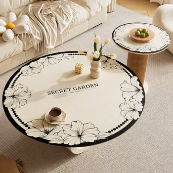 Yusenyi living room light luxury and high-end round small coffee table table mat round tablecloth household waterproof, oil-proof and anti-scalding dining table gj1216 pearl lily b round diameter 80cm, safe for layer-by-layer testing