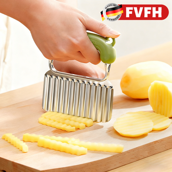 Fvfh german corrugated knife cutting artifact wolf tooth potato slicer to cut potatoes wavy knife wolf tooth potato special knife corrugated knife-green with silicone cover