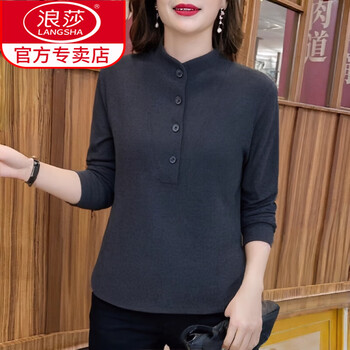 Langsha german velvet bottoming shirt for women in autumn and winter, new fashionable mother long-sleeved t-shirt, large size warm inner stand-up collar top, dark gray 3xl (recommended 140-160 pounds)