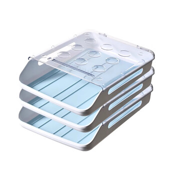 Ascor roll-off egg storage box for refrigerator, fresh-keeping kitchen food-grade organizer holder, drawer-type artifact, sea blue - three layers, automatic sliding design, bottom cushioning soft rubber