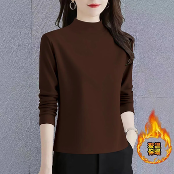 Mengruijia thickened double-sided german velvet bottoming shirt for women 2025 new autumn and winter new large size slim long-sleeved t-shirt warm top, coffee color - solid color xl 111-120 catties