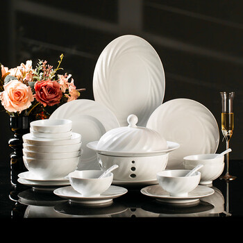 Heart appreciate good things jingdezhen high temperature white porcelain hotel table tableware set gift box set housewarming gift engraved underglaze colored bowls and dishes feiyang 10-person food 58-piece set (gift box) swallow-wing stove configuration