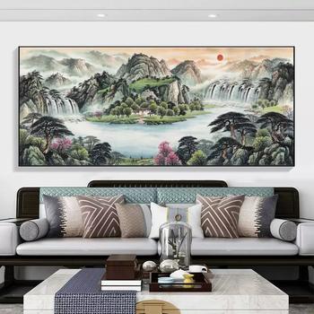 Yusen yiliu water produces wealth landscape painting backing picture living room sofa background wall hanging painting office calligraphy and painting 2009 cornucopia light luxury gold frame (aluminum alloy frame - light luxury) crystal porcelain tempered crystal surface (high transparency and reflection) recommended 120x50cm (suitable for sofa walls of about 1.8 meters)