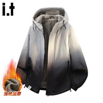 Chocoolateit gradient velvet thickened hooded jacket men's new winter loose cotton jacket gray velvet xl