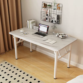 Yusenyi folding desk computer desk writing side home desktop package table rental house table study simple dining table 1-single layer white marble pattern white optional black shelf round tube (upgraded 120x50x75cm