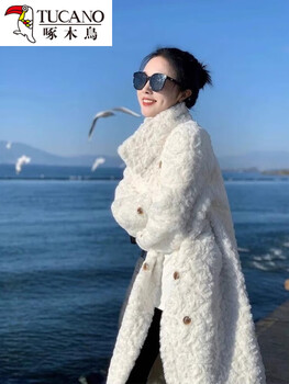 Woodpecker tweed style lambs wool women's 2026 eco-friendly fur winter mid-length fur one-piece fleece lined s