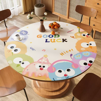 Yusenyi cartoon round table mat light luxurious and high-end round table cloth no-wash waterproof oil-proof coffee table mat desktop protection mat silicone fur ball party b round economical model with a diameter of 50cm