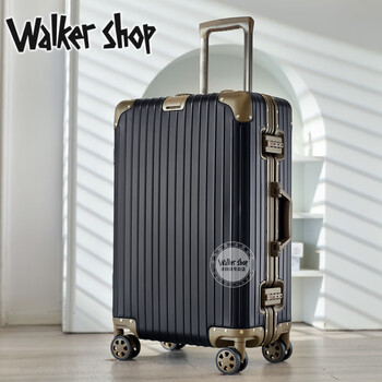 Walker shop suitcase, pressure-resistant and wear-resistant, aluminum-magnesium alloy universal wheel pull rod password box suitcase, black with gold sandblasting, 24 inches