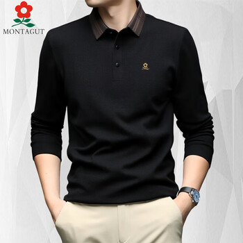 Montagut mulberry silk long sleeve t-shirt men's 2025 autumn and winter middle-aged and elderly dad clothes business casual bottoming polo shirt black xl 52 130-150 jin