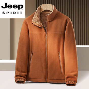 Jeep spirit jeep jacket men's autumn and winter velvet thickened polar fleece warm middle-aged and elderly jacket men 9099l stand-up collar caramel color xl
