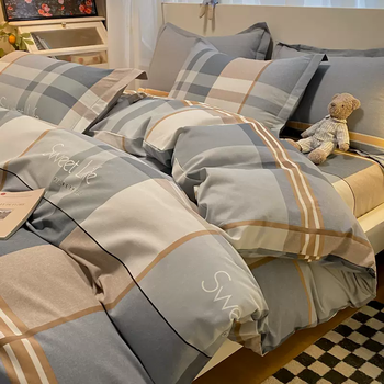 Yusenyi simple cotton quilt cover single piece 100 pure cotton brushed quilt cover single student three-piece set 1.5m150x2 gentleman style 10-1.5m bed medium size (quilt cover 180x220-