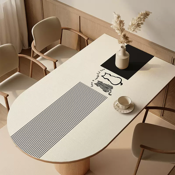 Yusenyi japanese high-end curved semi-circular island tablecloth waterproof and oil-proof oval tablecloth washable semi-circular cat companion black 80x180cm island side circle radius 40cm