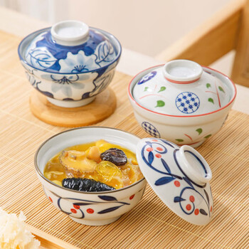 Pupan japanese stew pot ceramic bowl with lid hand-painted underglaze color stew soup bowl rice bowl dessert bowl household steamed egg bowl tableware ink cloud sea