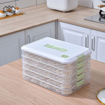 Baichao dumpling box refrigerator freezer box multi-layer frozen dumpling tray household dumpling box dumpling storage box large capacity pp green anti-stick/anti-crack/timer/portable five layers 1 cover increased thickening can hold approximately 402 pieces