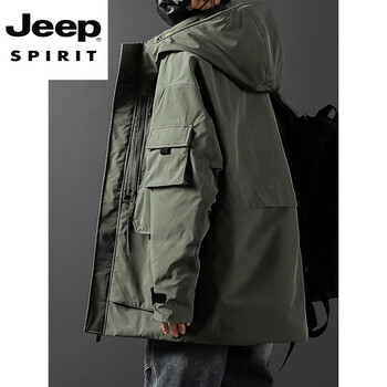 Jeep spirit 2025 new workwear down jacket men's mid-length winter loose thickened warm jacket hooded military green m 90-120 catties