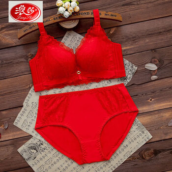 Langsha year of the horse big red zodiac year underwear set for women wedding bride small breast push up thin bra 1202 zodiac year red (set) 70a medium thick style