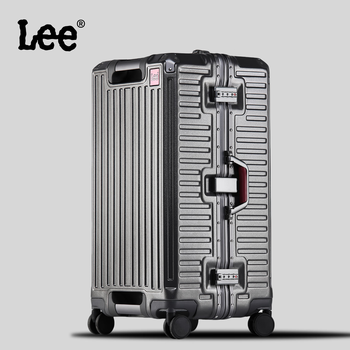 Lee's super large capacity trolley suitcase, new overseas code box suitcase, aluminum frame, sturdy boarding case for men and women, gun gray 26 inches, enlarged and thickened upgraded version