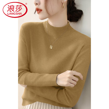 Langsha french black half turtleneck plus velvet inner sweater women's fall and winter all-in-one velvet long-sleeved bottoming top thick mustard yellow upgraded anti-pilling fabric l recommended 110-120 pounds