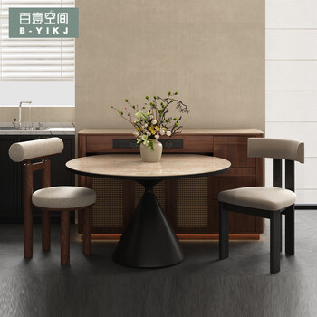 Baiyi space wangyue solid wood separated island dining table integrated mid-century style sideboard round table bar table customization wangyue 1 north american black walnut + travertine slate 1655*600