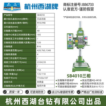 West lake hangzhou west lake brand tapping machine swj series desktop tapping machine suitable for mechanical hardware equipment single-phase three-phase hangzhou west lake brand sb4010/three-phase 380v small amount in stock